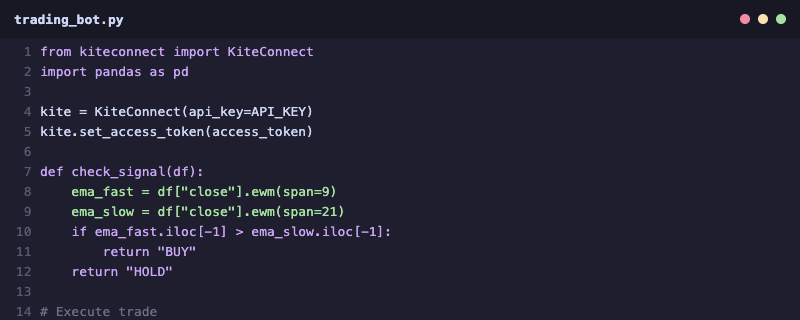 Python trading bot code